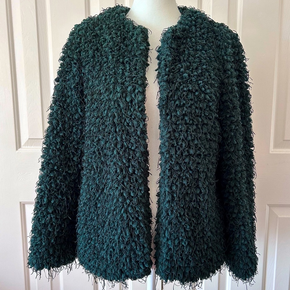 Zara Basics Faux Fur Women’s Dark Green Jacket Size Small